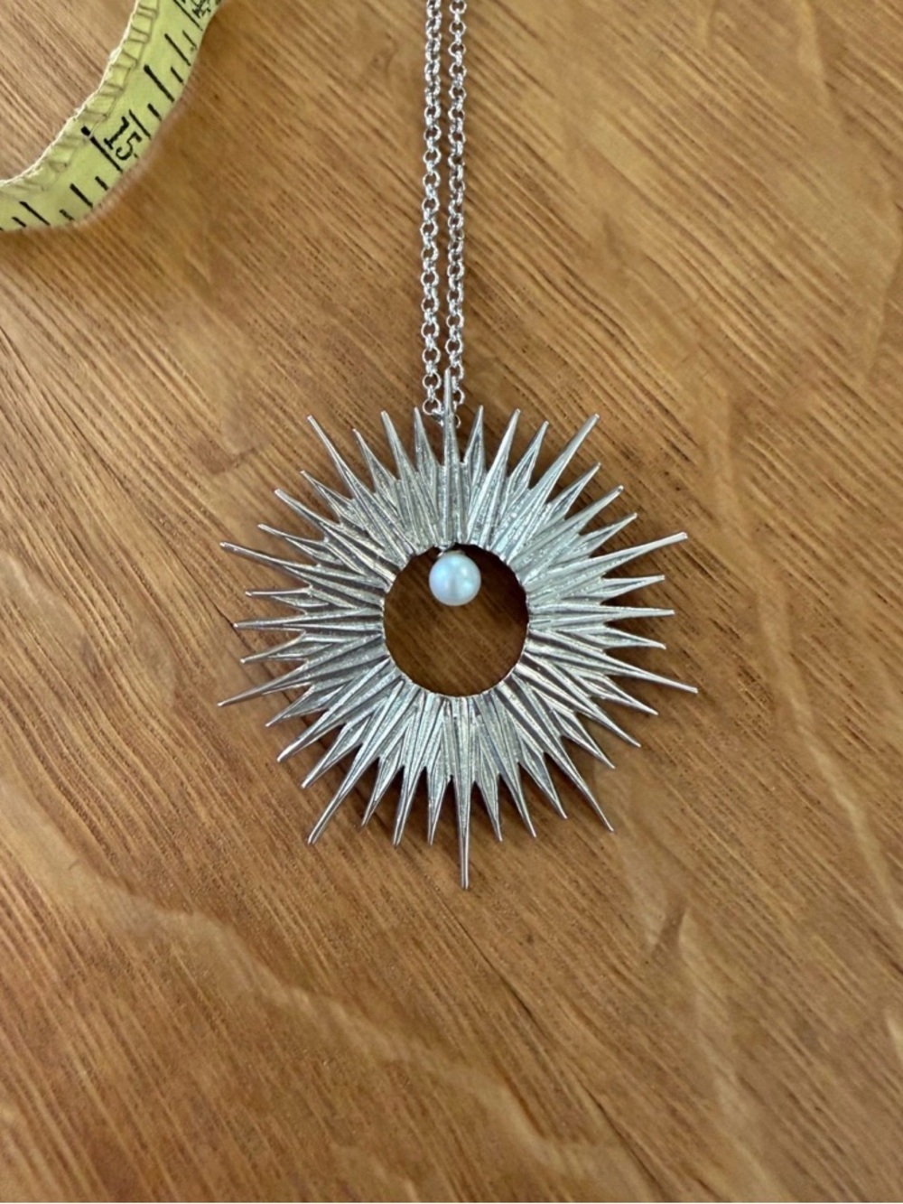 Sunburst Pendant w Pearl on 30" Chain Boho Celestial Nature - Picture 4 of 5